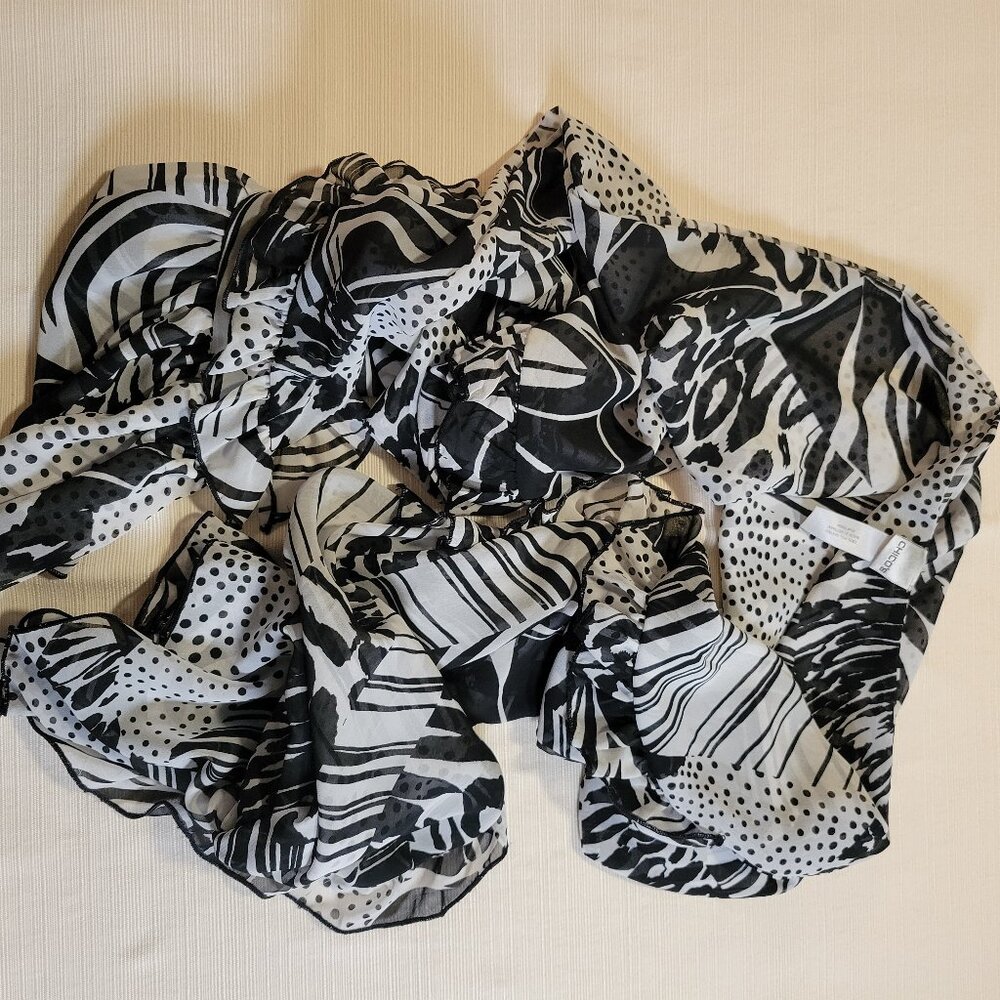 Chico's Black and White Sheer Ruffled Scarf
